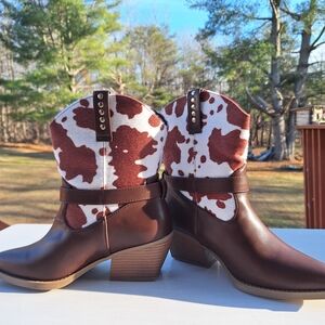 Cow Print Western Ankle Boots